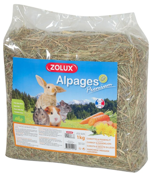 PREMIUM ALPINE HAY WITH CARROT & DANDELION 1 KG - Shopivet.com