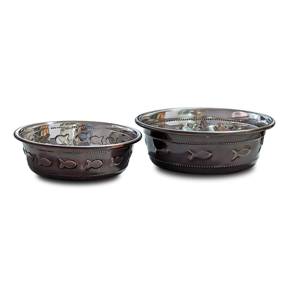Premium Bowl Fish Embossed – Antique Copper - 530 ML - Shopivet.com