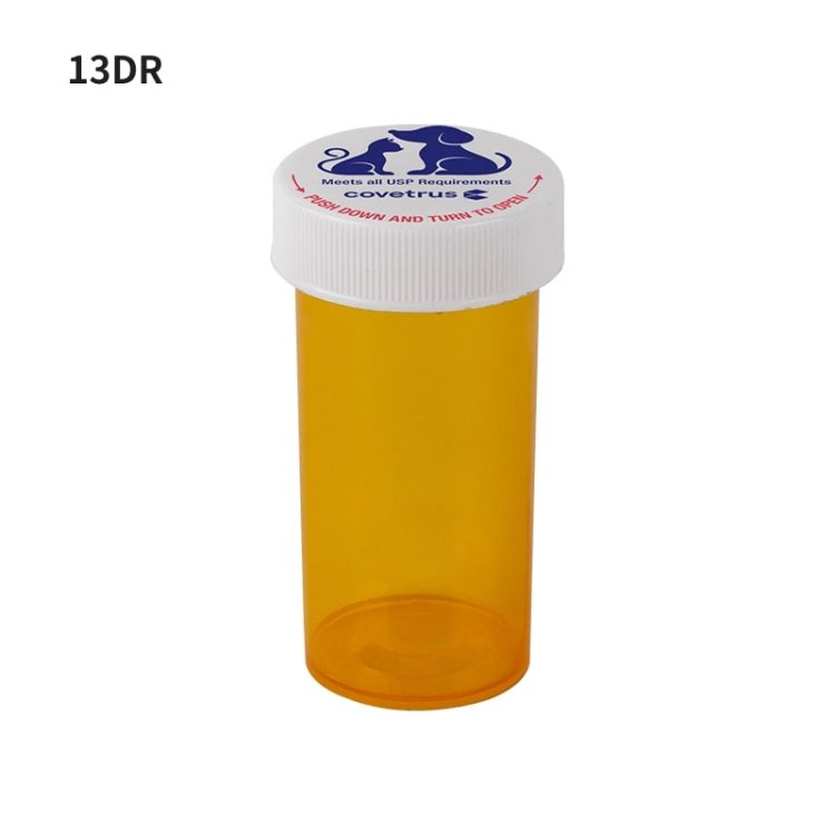 Prescription vial with screw cap, amber, 50ml, child resistant, 13dr, 310 pcs - Shopivet.com