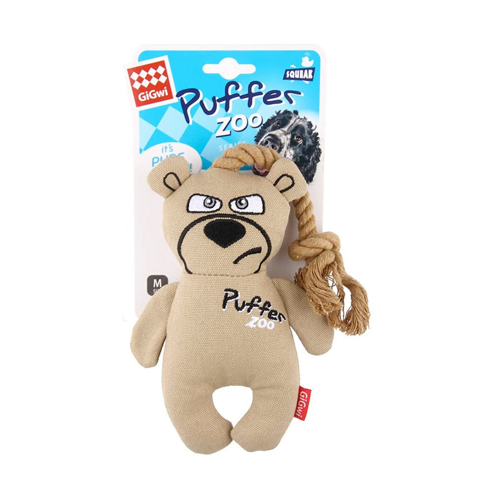 Puffer Zoo Bear Canvas Fabric with Rope Handle Dog Toy - Shopivet.com