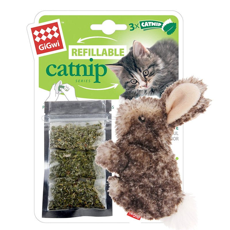 Rabbit Fluffy Plush Cat Toy with 3 Refillable Catnip Bags - Shopivet.com