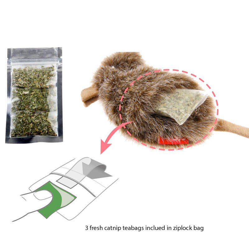 Refillable Catnip (Mouse) with 3 catnip teabags in ziplock bag - Shopivet.com
