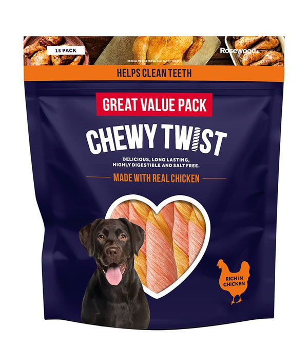 Rosewood Chewy Twist Chicken Dog Treats 345g Value Pack - 345G - Shopivet.com