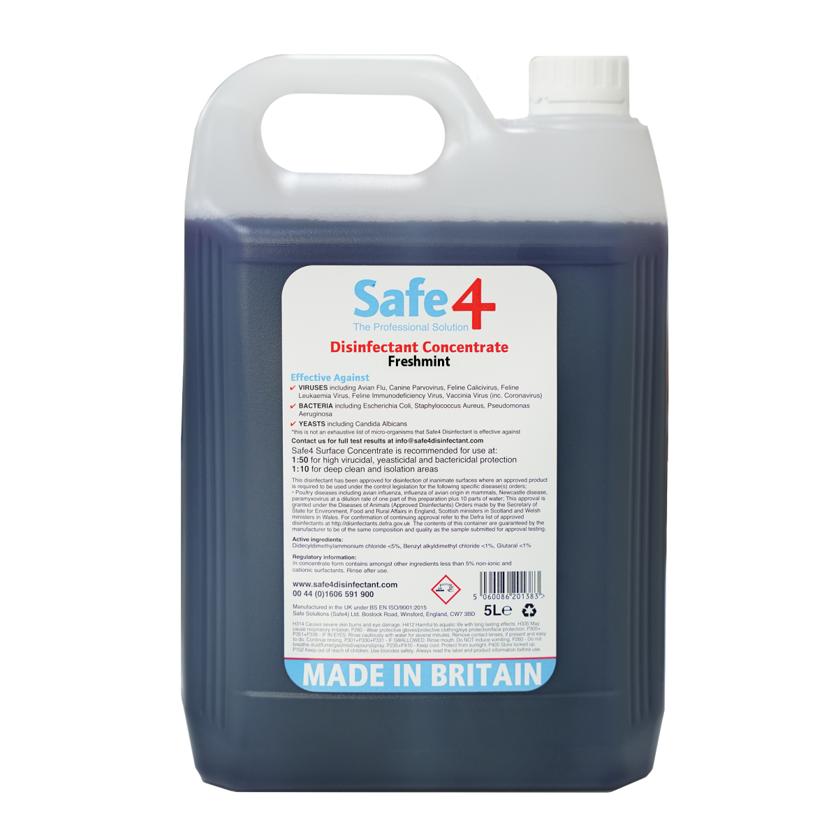 Safe4 Concentrated Disinfectant Cleaner, Freshmint Scent, Enhanced Formula, 5 L