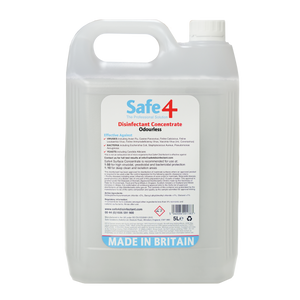 Safe4 Concentrated Disinfectant Cleaner, Odourless, Enhanced Formula, 5 L
