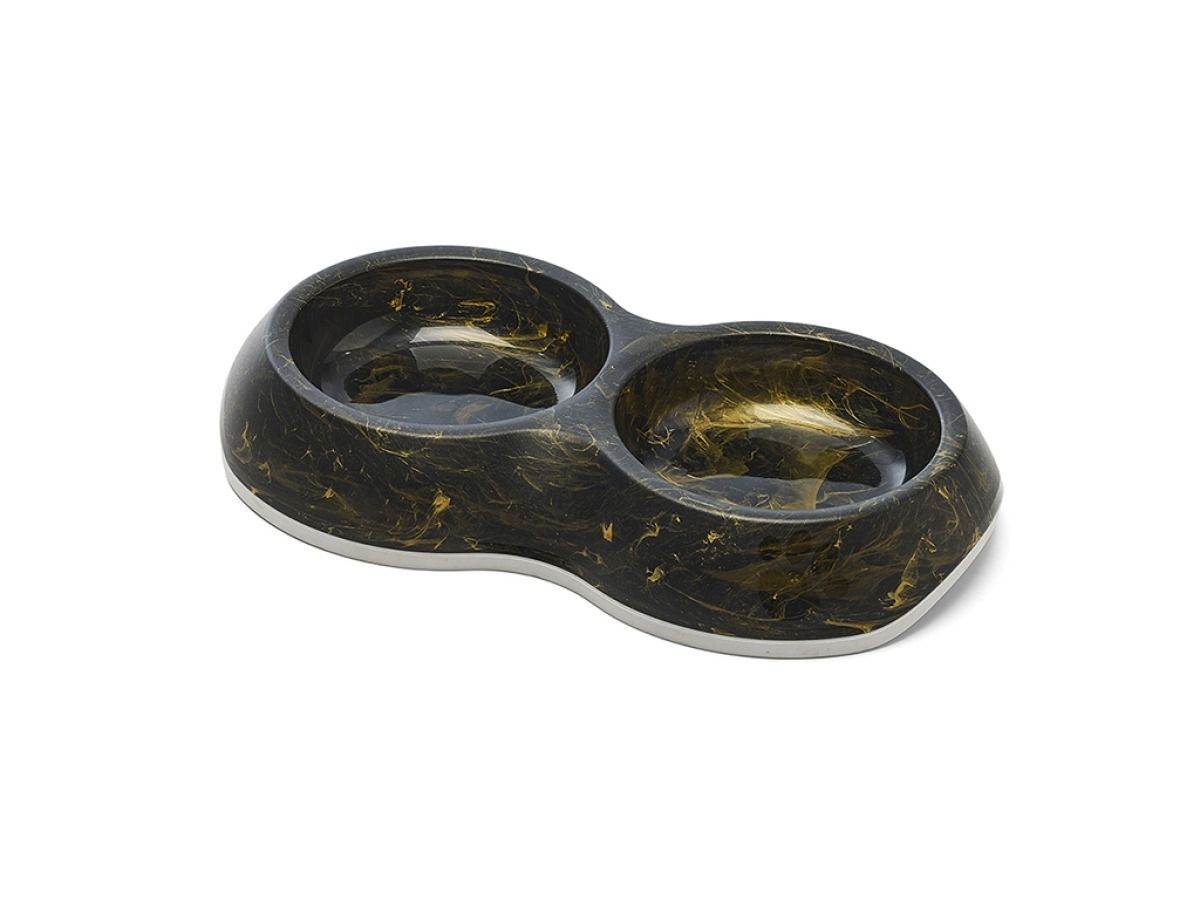 Savic Delice Double Cat Bowl Marble - Black/Gold 0.2l - Shopivet.com