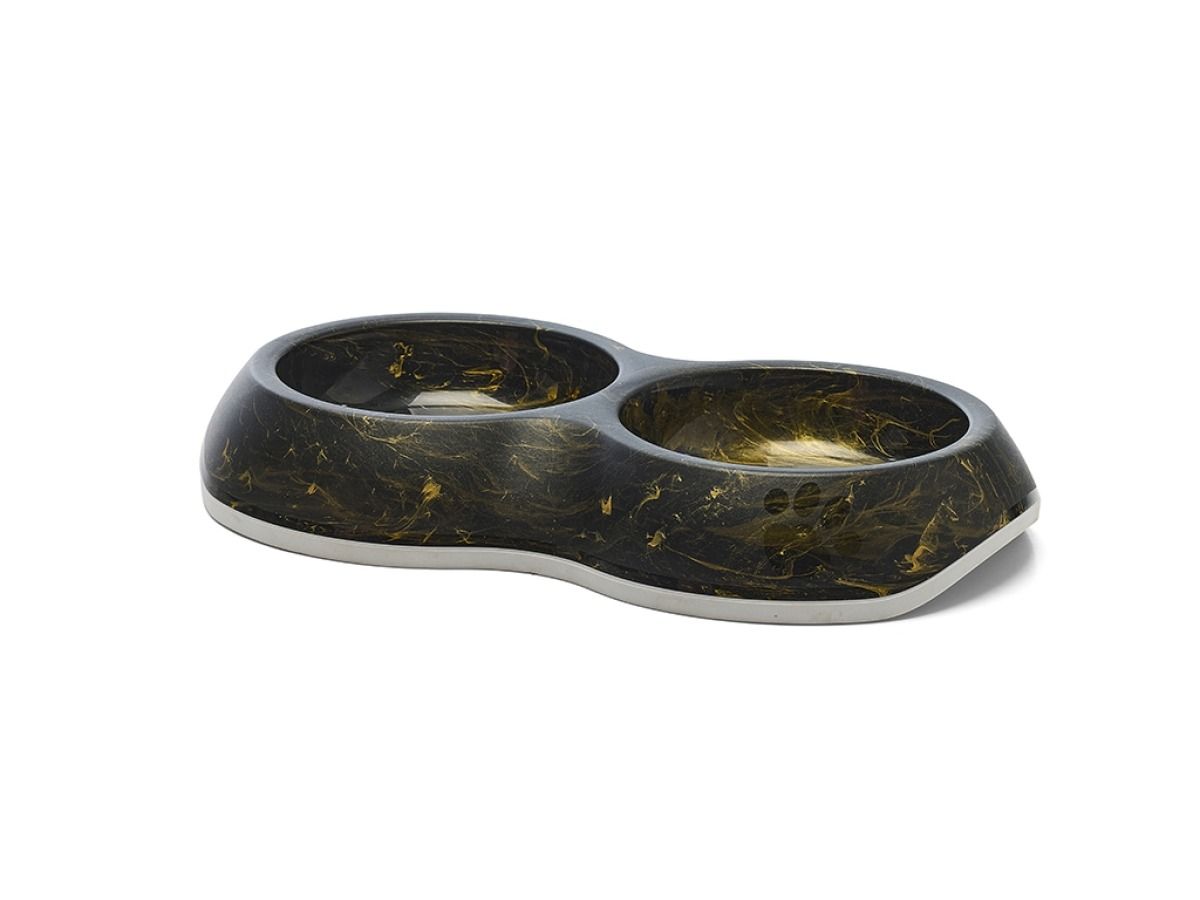 Savic Delice Double Cat Bowl Marble - Black/Gold 0.2l - Shopivet.com