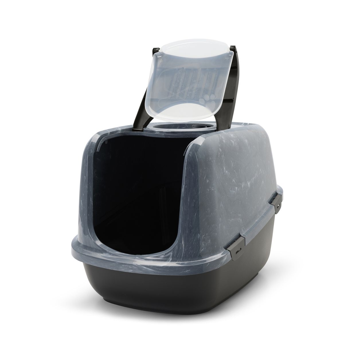 Savic Nestor Toilet Home Cat Litter Box Jumbo Marble - Anthracite White/Black - Shopivet.com