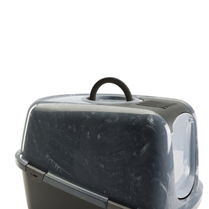 Savic Nestor Toilet Home Cat Litter Box Jumbo Marble - Anthracite White/Black - Shopivet.com