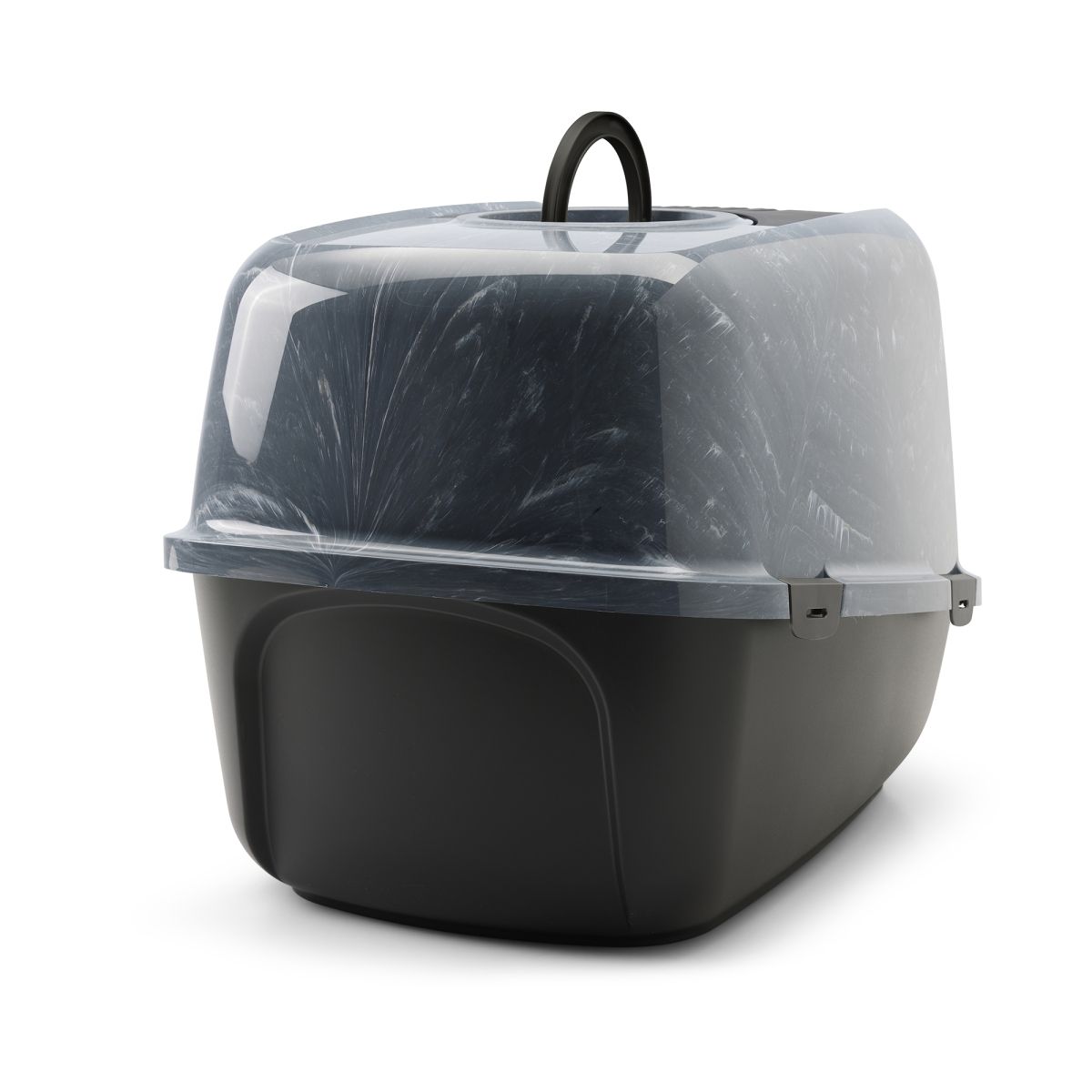 Savic Nestor Toilet Home Cat Litter Box Jumbo Marble - Anthracite White/Black - Shopivet.com
