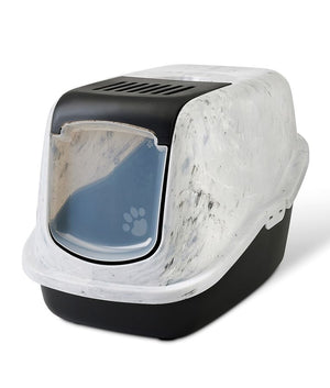 Savic Nestor Toilet Home Cat Litter Box Marble - Grey/Black - Shopivet.com