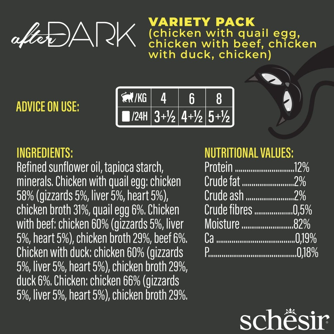 Schesir After Dark In Pate' Variety Pack For Cat 960g (80g x12 Cans) - 4 Flavors ( 3 Cans Each Flavor) - Shopivet.com