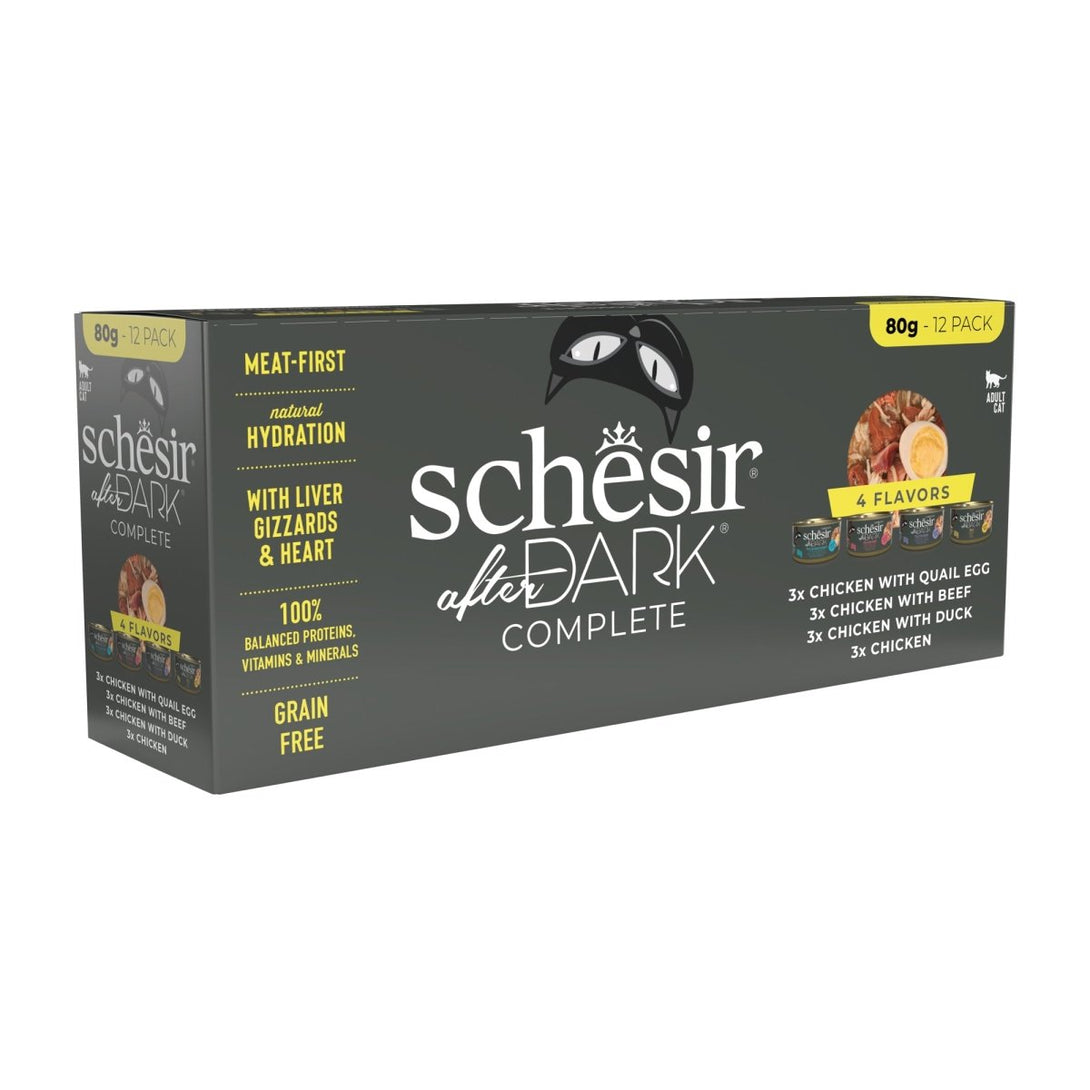 Schesir After Dark In Pate' Variety Pack For Cat 960g (80g x12 Cans) - 4 Flavors ( 3 Cans Each Flavor) - Shopivet.com