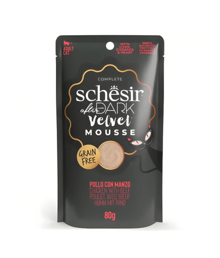 Schesir After Dark Velvet Mousse For Cat - Chicken With Beef 80g (Min Order - 12 Pouch) - Shopivet.com