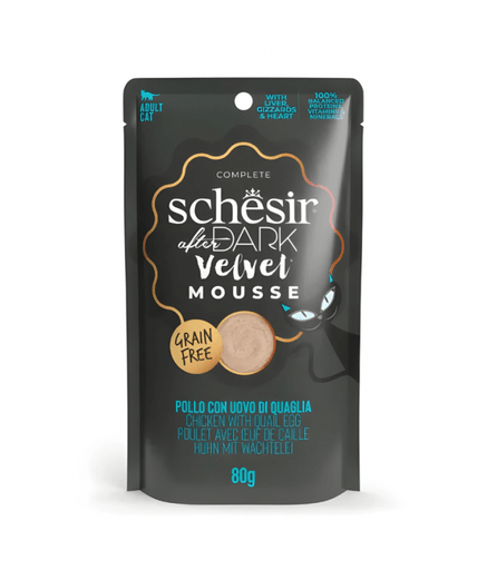 Schesir After Dark Velvet Mousse For Cat - Chicken With Quile Egg 80g (Min Order - 12 Pouch) - Shopivet.com
