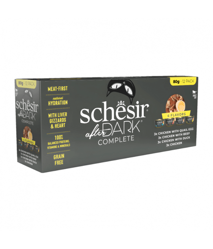 Schesir After Dark Wholefood In Broth Variety Pack For Cat 960g (80g x12 Cans) - 4 Flavors (3 Cans Each Flavor) - Shopivet.com
