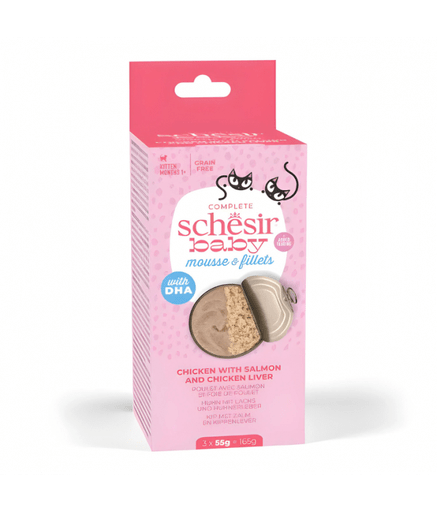 Schesir Baby Cat Can Multipack Mousse & Fillets - Chicken With Salmon & Chicken Liver 165g (3 Cans x55g) - Shopivet.com