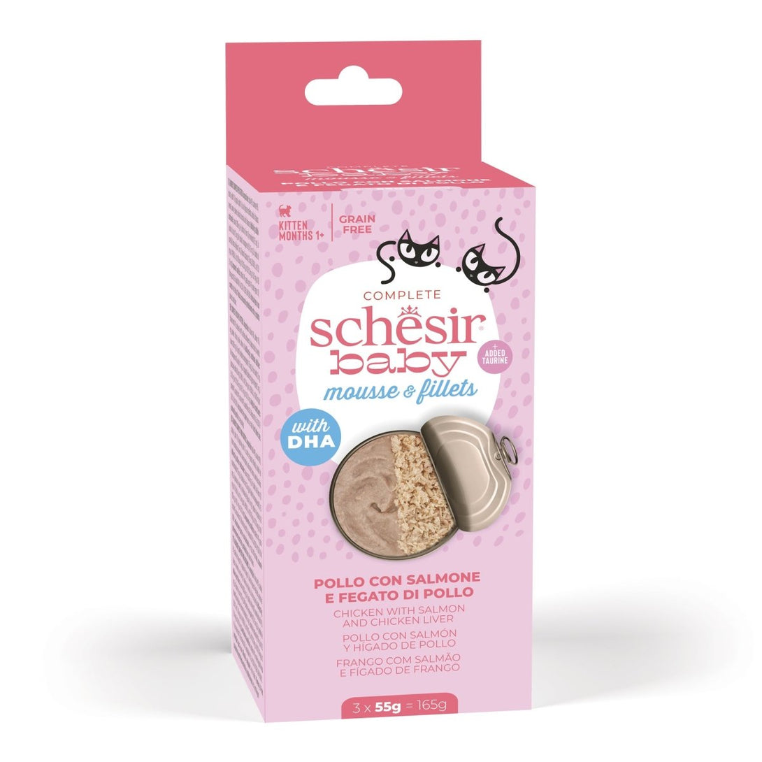 Schesir Baby Cat Can Multipack Mousse & Fillets - Chicken With Salmon & Chicken Liver 165g (3 Cans x55g) - Shopivet.com