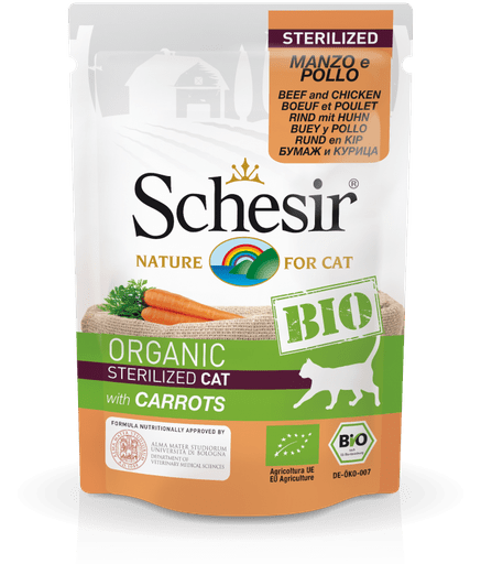 Schesir Bio Beef and Chicken With Carrots Sterilized Cat Wet Food[Weight - 85g] (Min Order 85g - 16pcs) - Shopivet.com