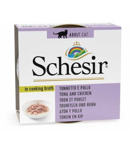 Schesir Cat Can Broth - Wet Food Tuna with Chicken - (Min Order 70g - 14pcs)[Weight - 70g] - Shopivet.com