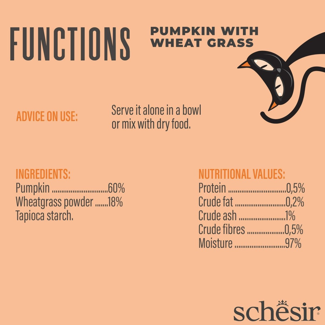 Schesir Functions Cat Pouch Digestive Topper Pumpkin With Wheat Grass 40g - Shopivet.com