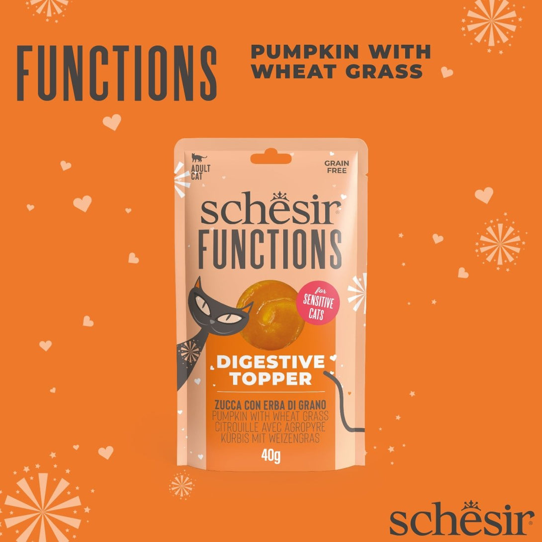 Schesir Functions Cat Pouch Digestive Topper Pumpkin With Wheat Grass 40g - Shopivet.com