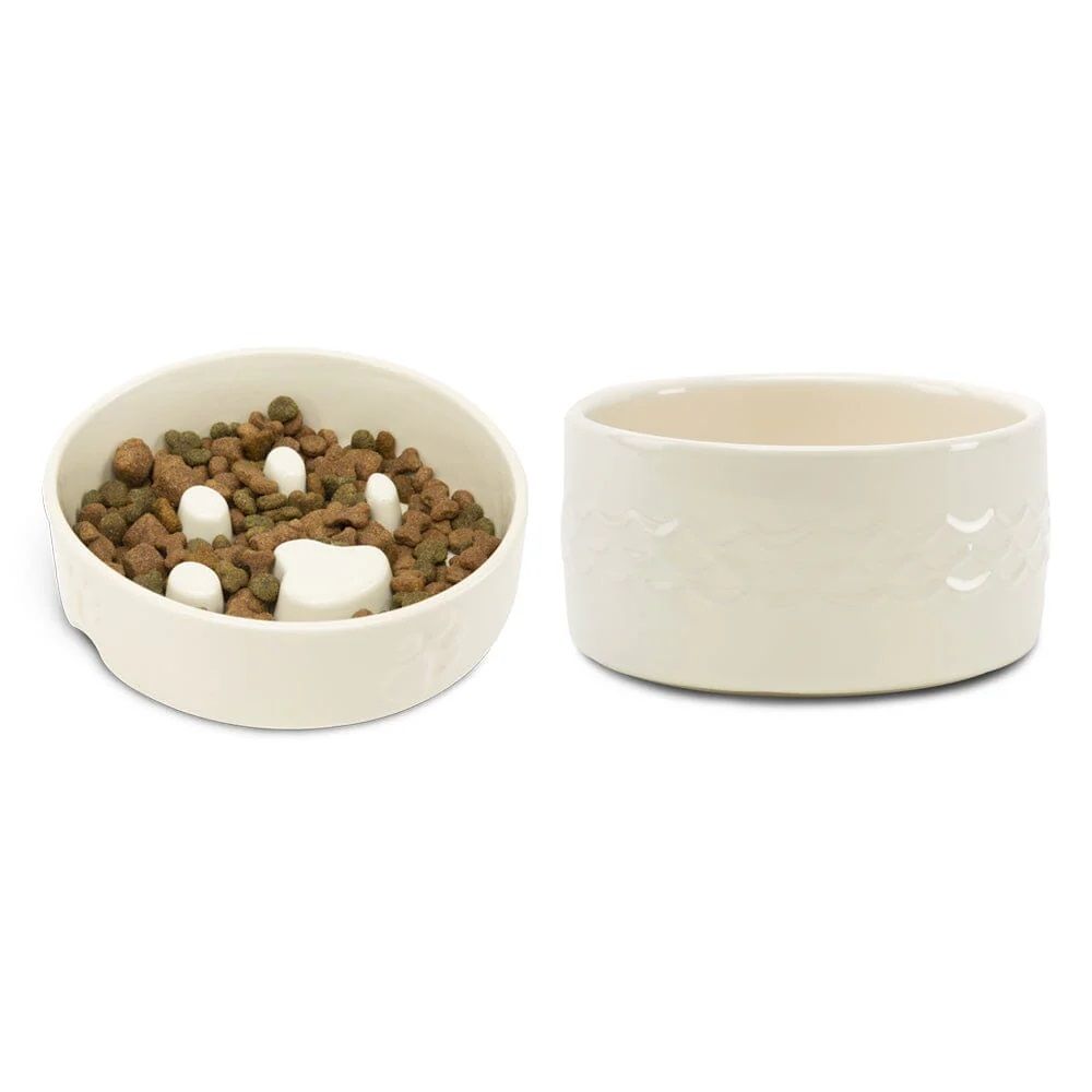 Scruffs Icon Slow Feeder Cream Pet Bowl 20cm - Cream 20cm - Shopivet.com