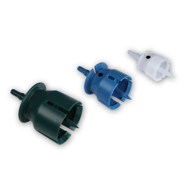 Set of Draw-off Caps 20, 30, 33 mm diameter, white, blue, green for use with ECO-MATIC Automatic syringe