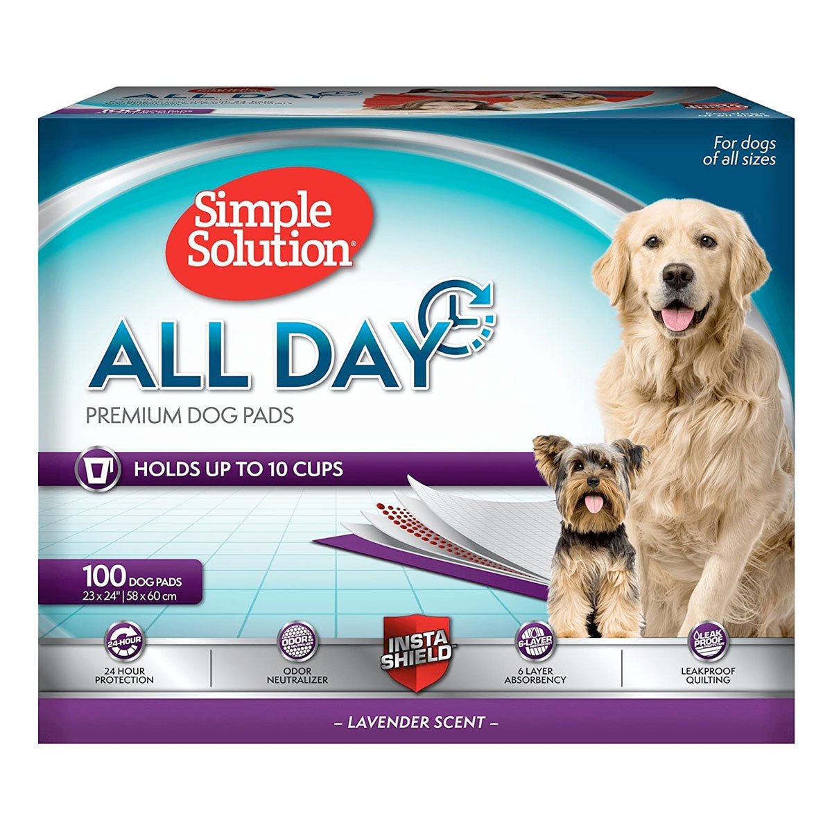 Simple Solution All Day Premium Dog Pads, Lavender Scent, 23″ x 24″ – Pack of 100 - Shopivet.com