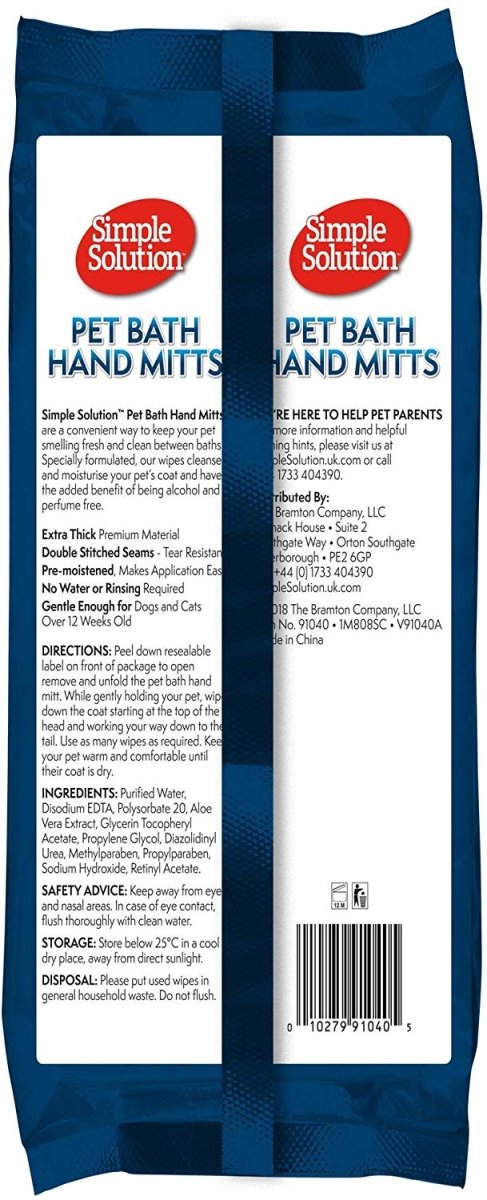 Simple Solution Pet Bath Hand Mitts 7 handwipes 17cmx28cm - Shopivet.com