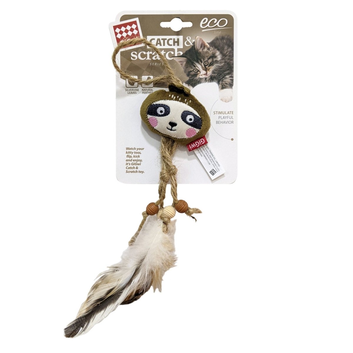 Sloth Catch & Scratch Eco line with Slivervine Leaves and Natural Feather - Shopivet.com