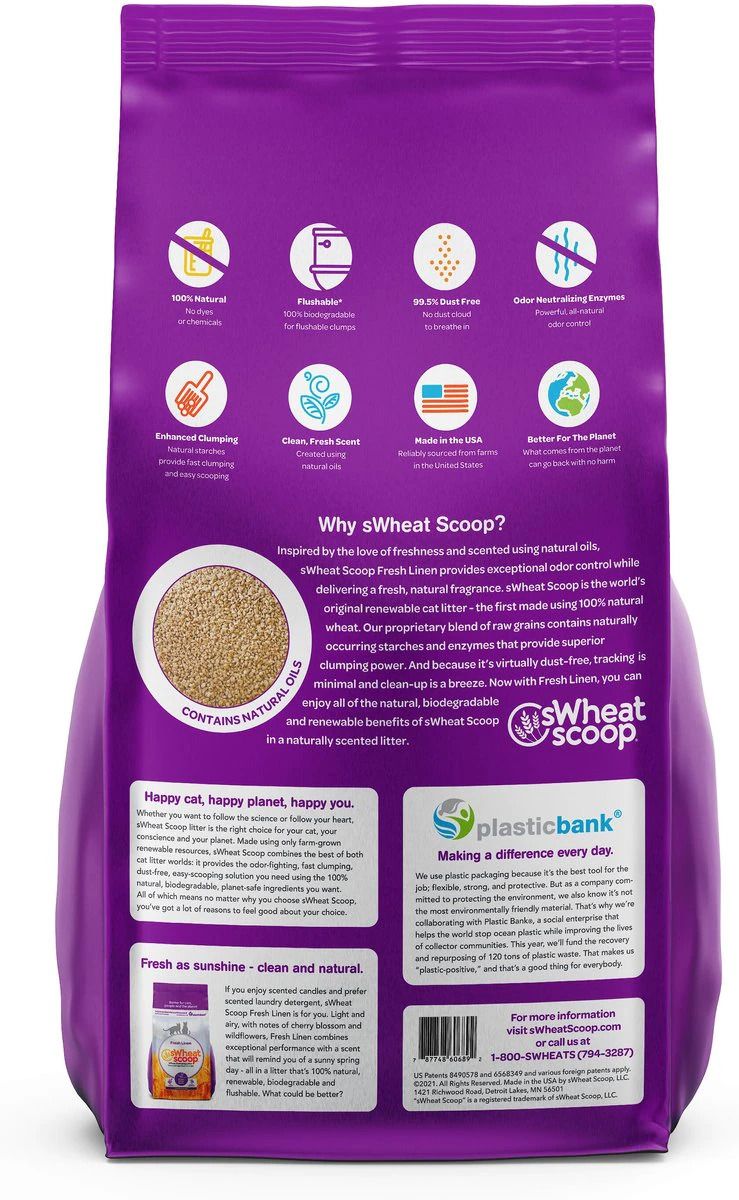 sWheat Scoop Fresh Linen Natural Fragrance Formula Fast Clumping Cat Litter - 11.33KG - Shopivet.com