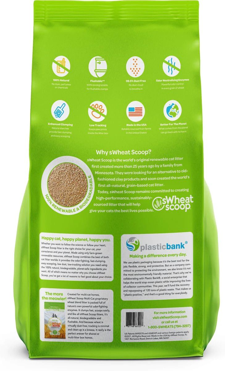 sWheat Scoop Multi - Cat All Natural Wheat Superior Fast Clumping Cat Litter - 5.44KG - Shopivet.com