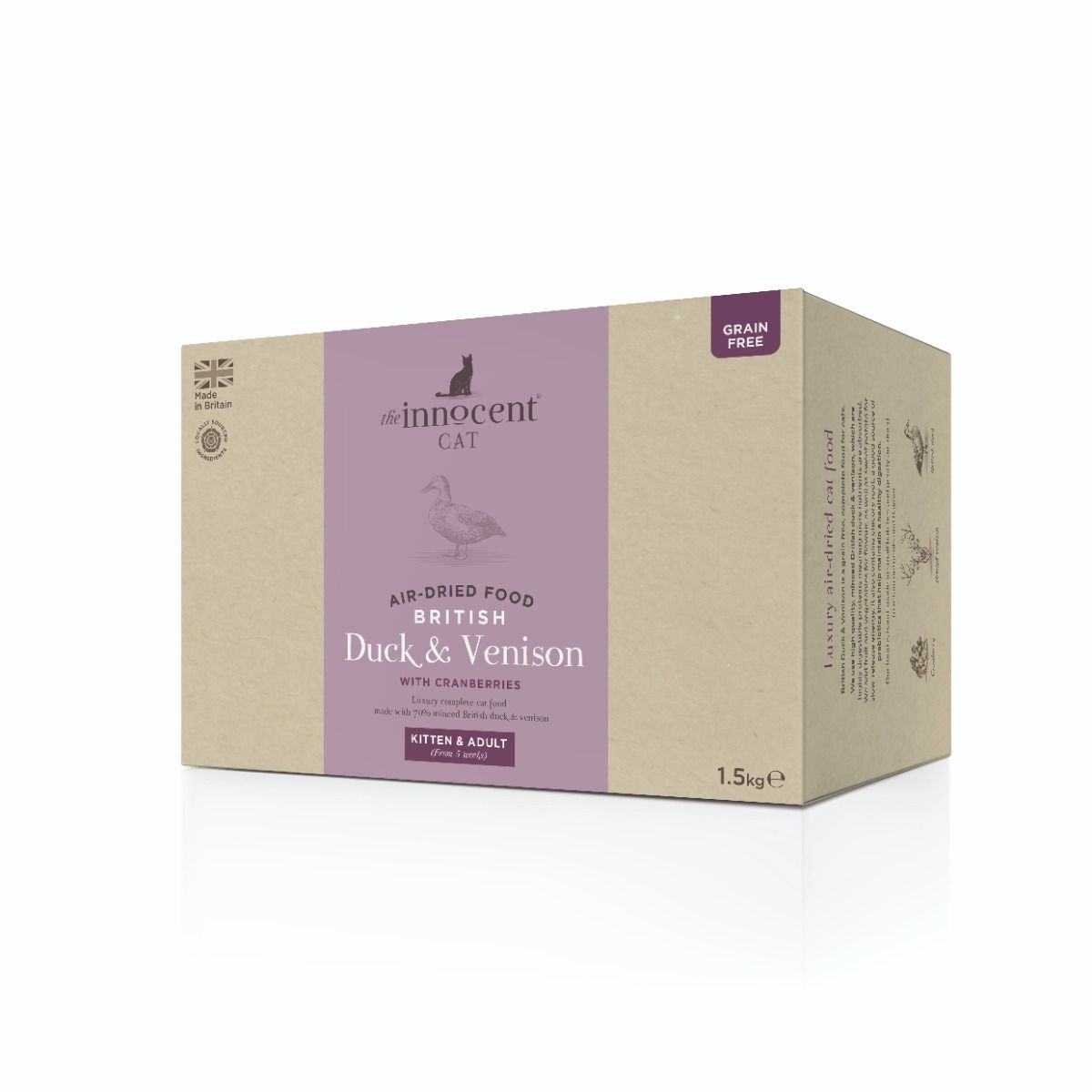 The Innocent Cat Air - Dried Duck & Venison with Cranberry Kitten & Adult Dry Cat Food 1.5kg - 1.5kg - Shopivet.com