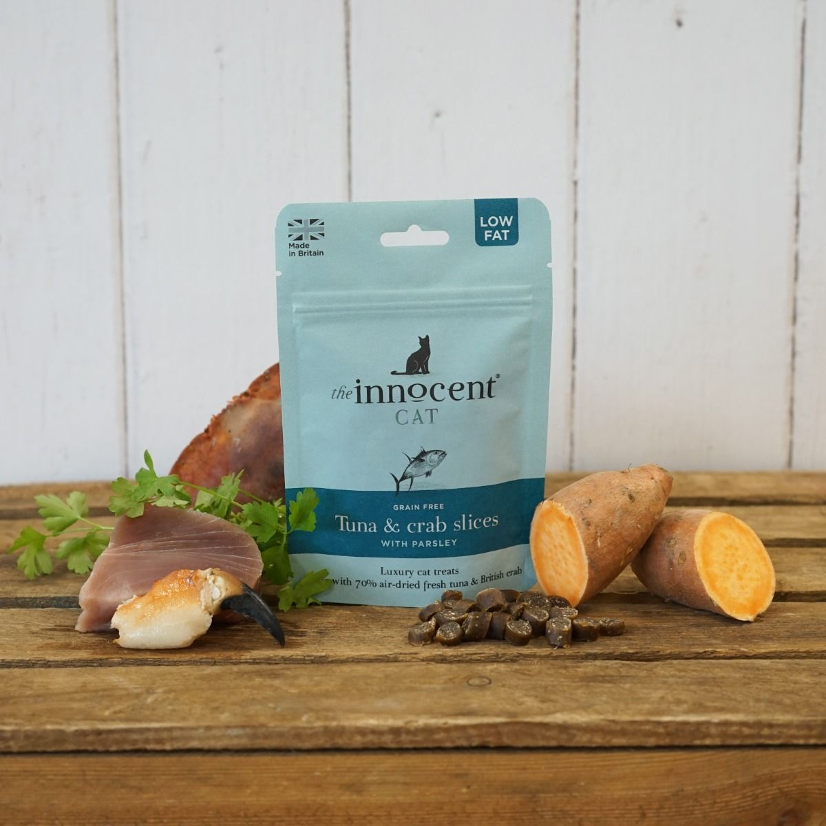 The Innocent Cat Tuna & Crab Slices with Parsley Grain - Free Cat Treats 70g - 70g - Shopivet.com