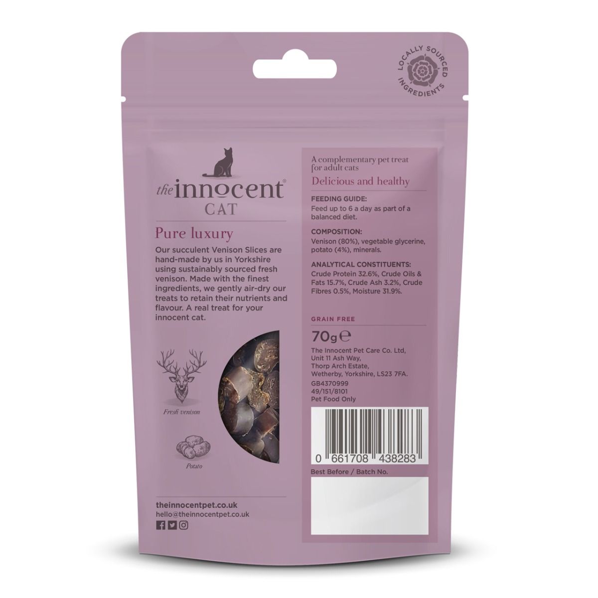The Innocent Cat Venison Slices with Potato Grain - Free Cat Treats 70g - 70g - Shopivet.com