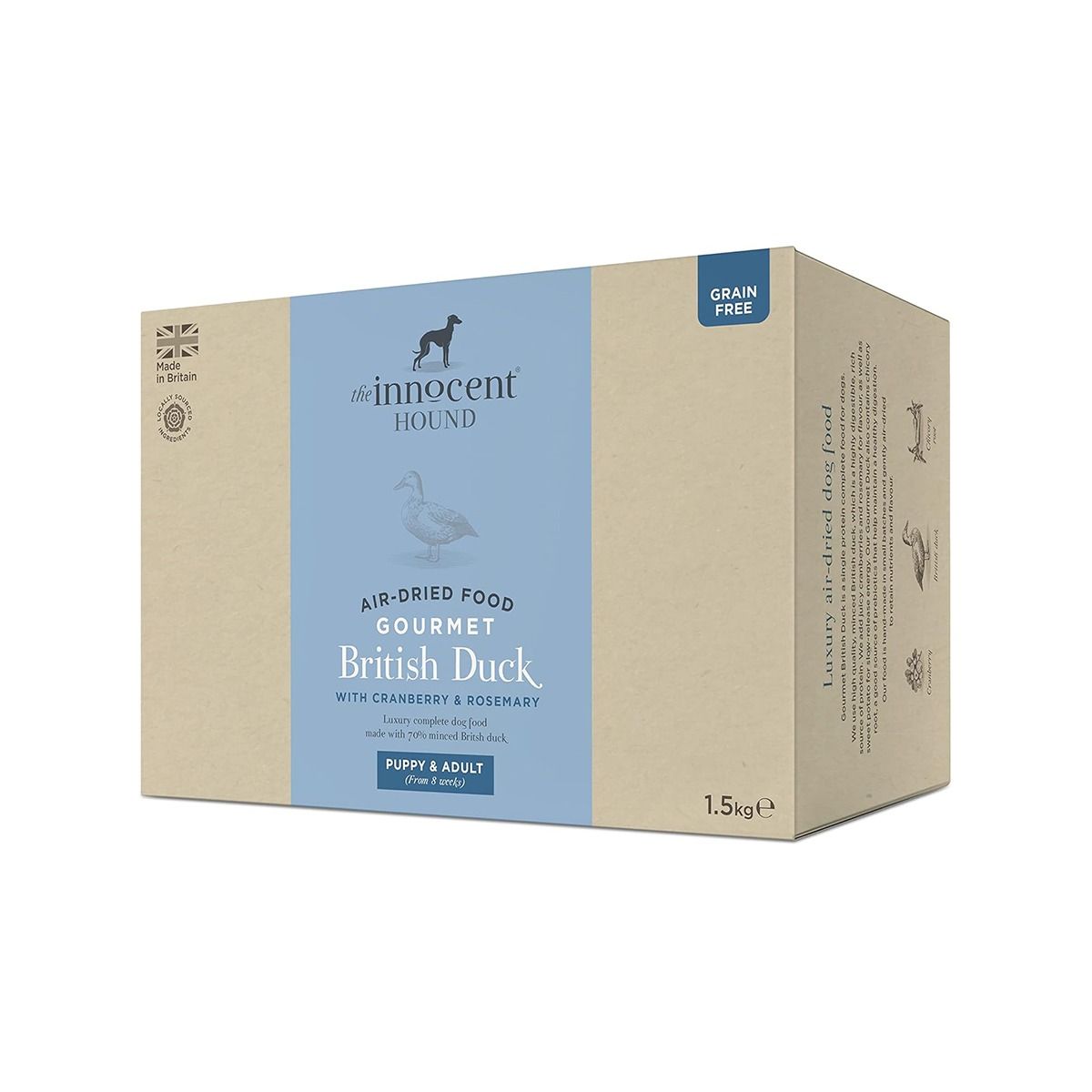 The Innocent Hound Air - Dried Gourmet British Duck with Cranberry & Rosemary Puppy&Adult Dry Dog Food - 1.5kg - Shopivet.com