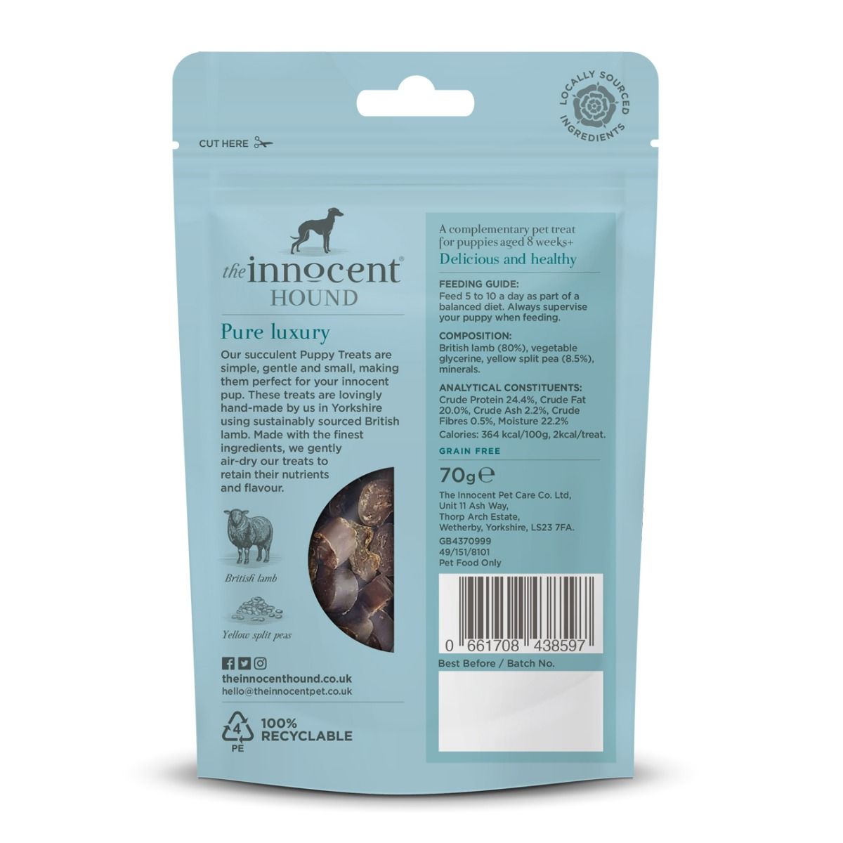 The Innocent Hound Puppy Training Lamb with Yellow Split Pea Treats 70g - 70g - Shopivet.com