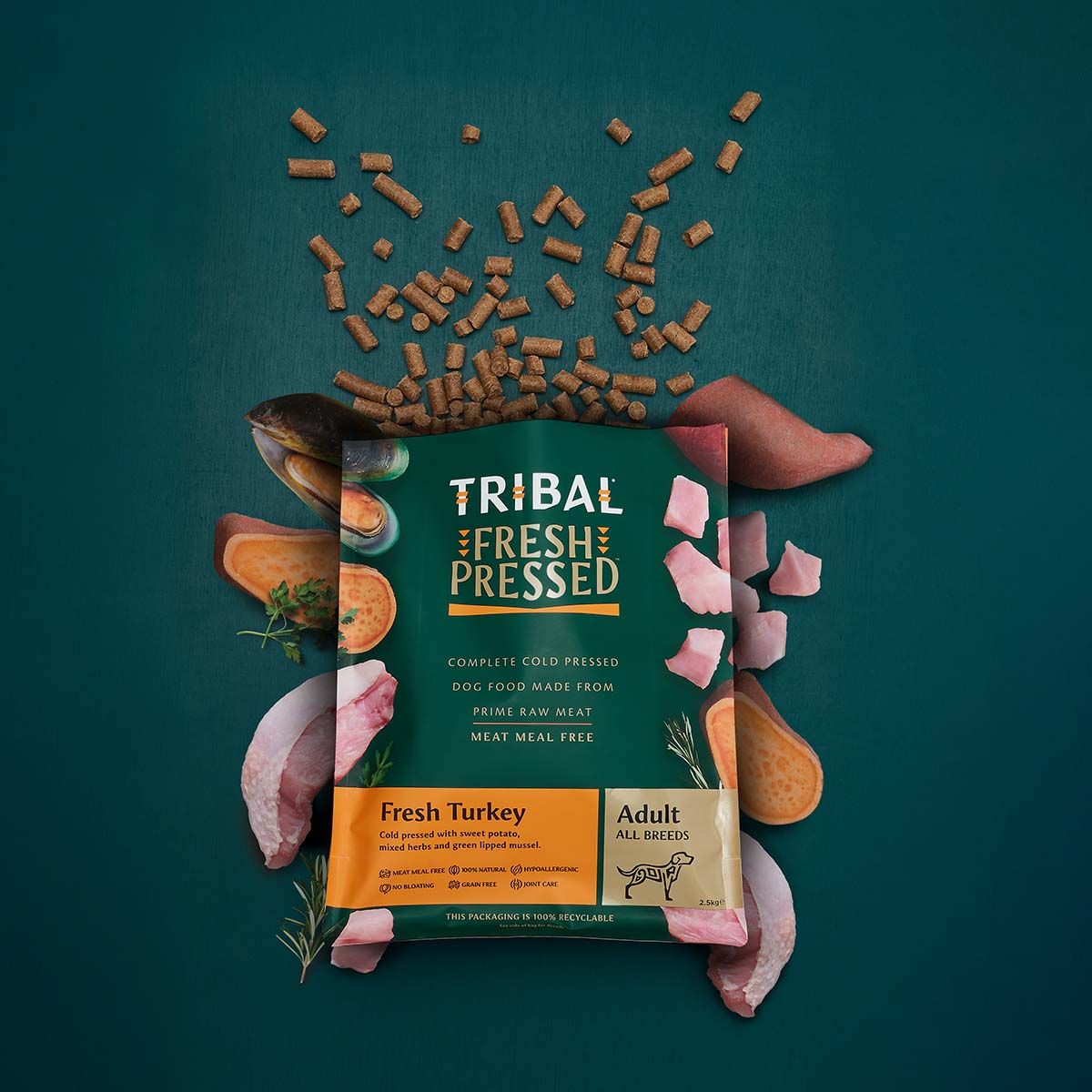 Tribal Fresh Pressed Complete Fresh Turkey Adult Dry Dog Food - 12kg - Shopivet.com