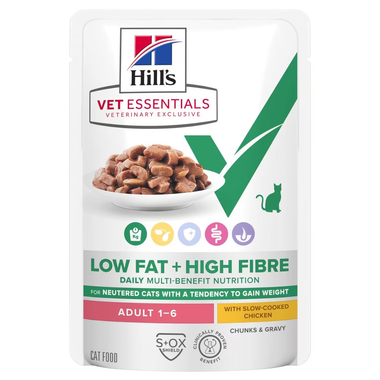 Hill’s Vet Essentials Multi- Benefit+ Weight Low fat +High Fibre Wet Cat Food with Slow-cooked Chicken (85G)