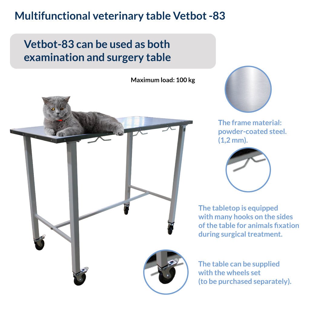 Vetbot 83 Universal Veterinary Table 1300x600x900 mm - Shopivet.com