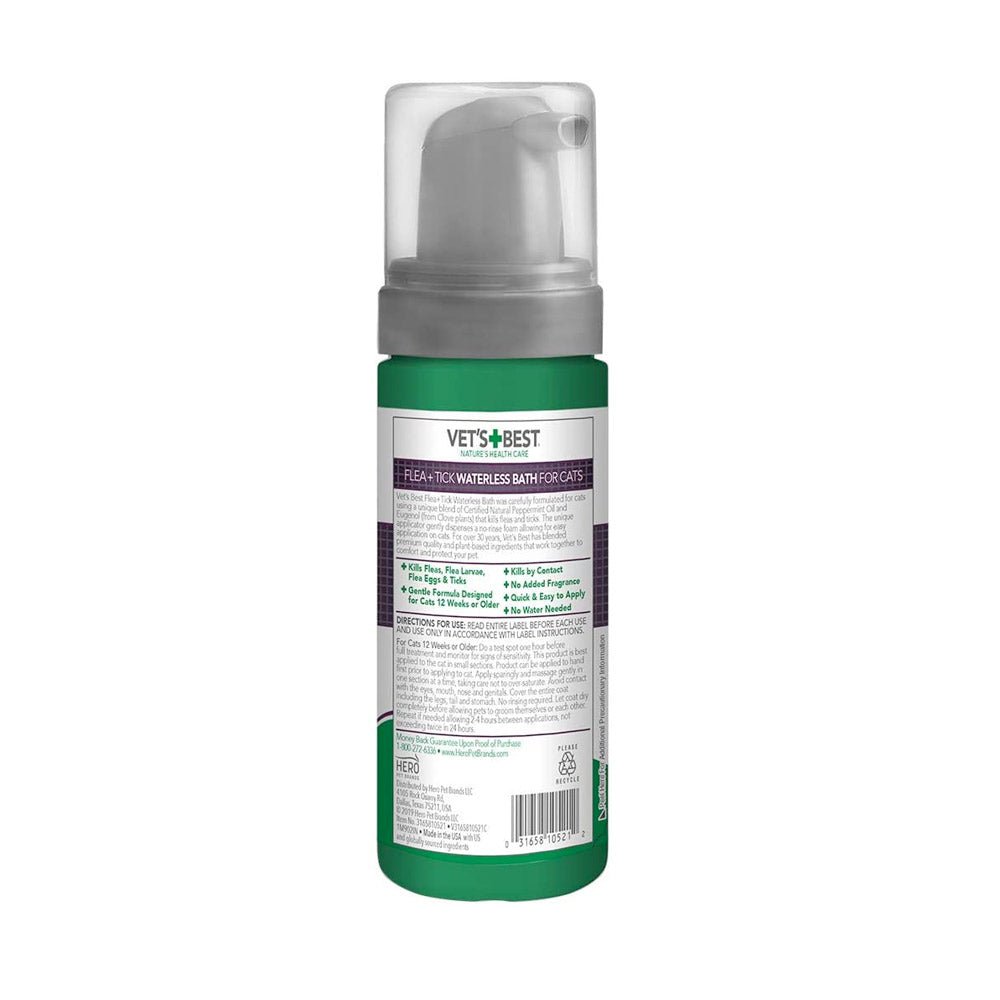 Vet’s Best Flea and Tick Waterless Bath Foam for Cats 5oz - Shopivet.com