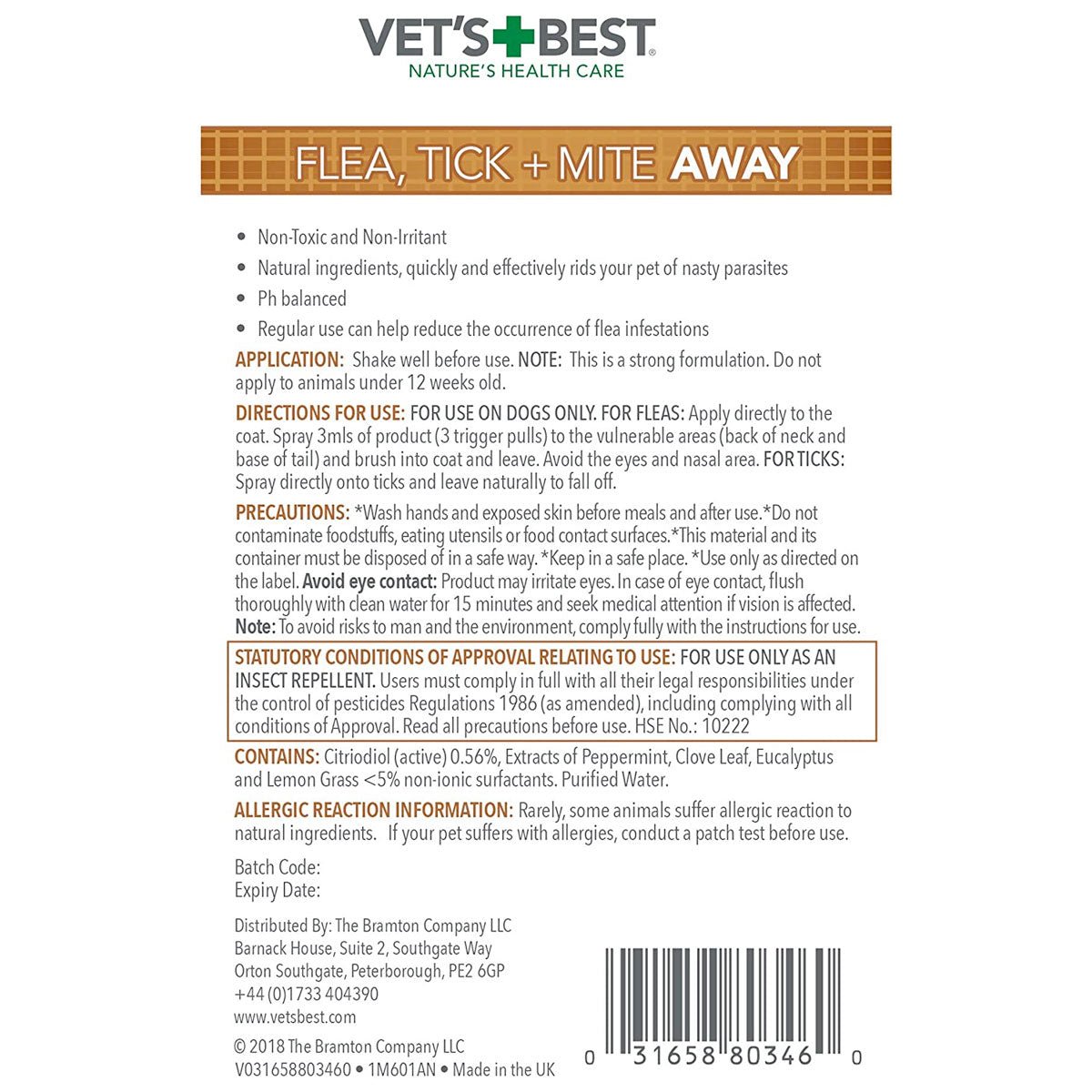 Vet’s Best Flea, Tick and Mite Treatment Spray for Dogs, 500 ml - Shopivet.com