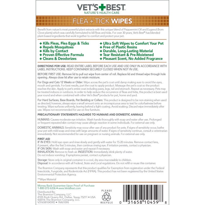 Vet’s Best Flea + Tick Dog & Cat Wipes, 50 count - Shopivet.com