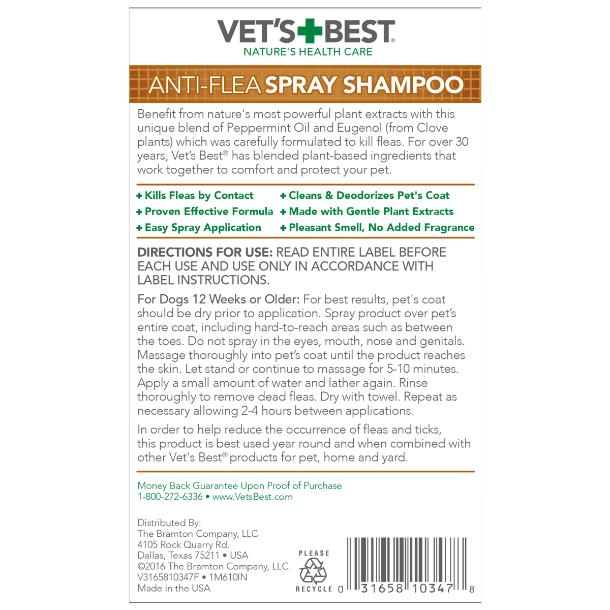 Vet’s Best Natural Anti - Flea Easy Spray Shampoo (16 oz) - Shopivet.com