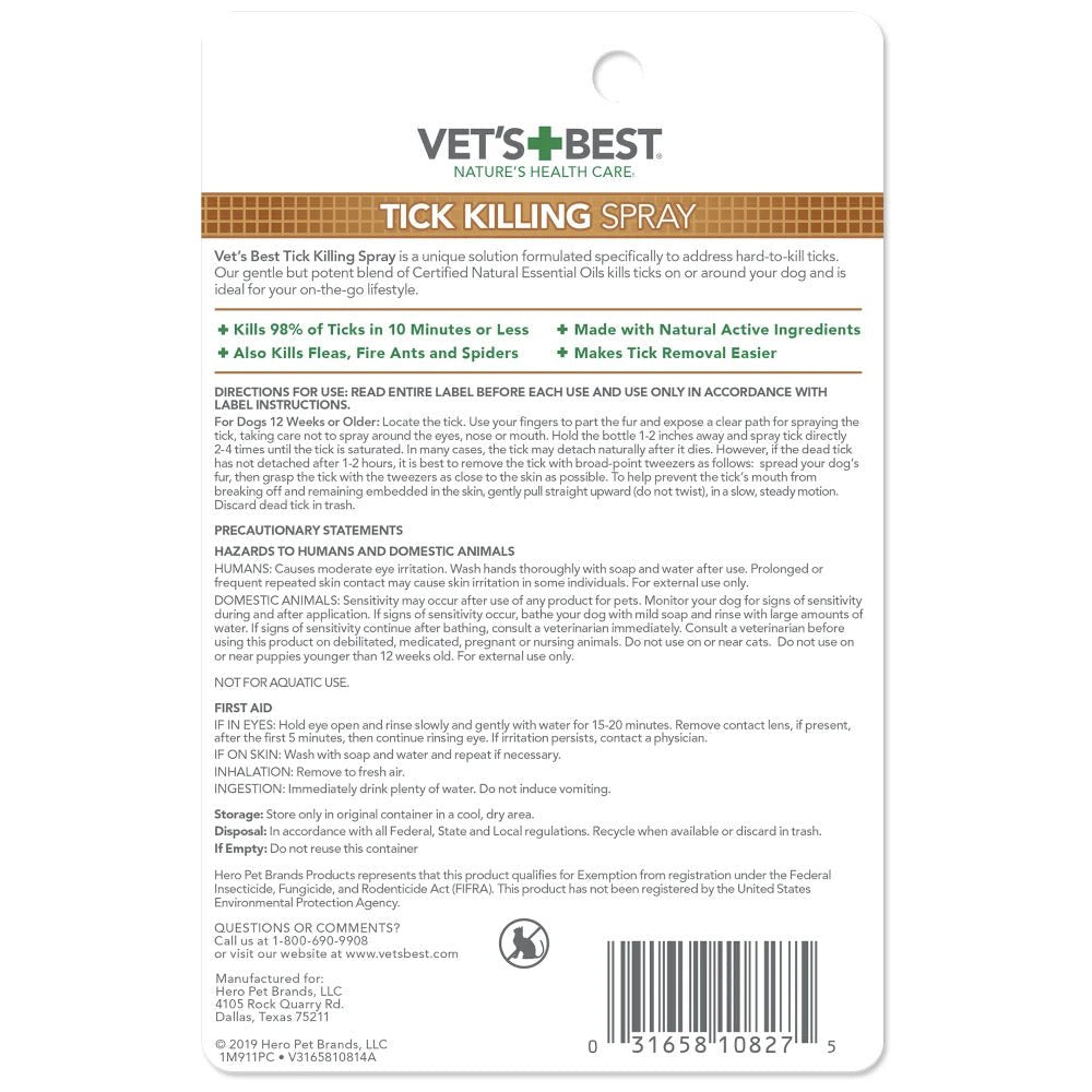 Vet’s Best Tick Killing Spray for Dogs and Puppies, 1 fl. oz. - Shopivet.com
