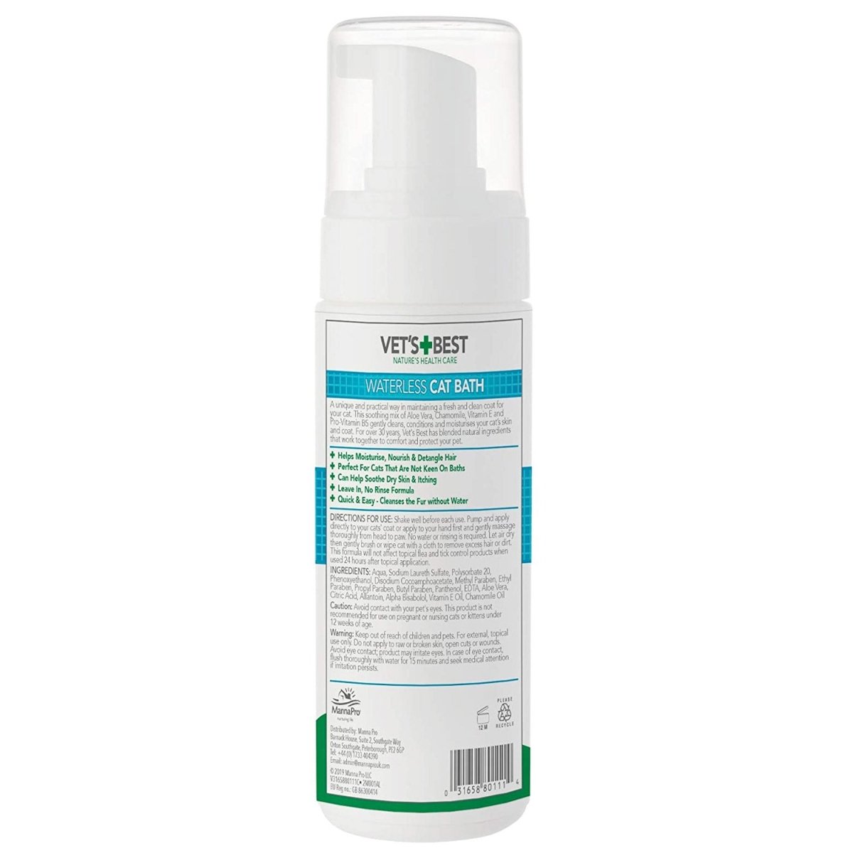 Vet’s Best Waterless Cat Bath 4oz - Shopivet.com