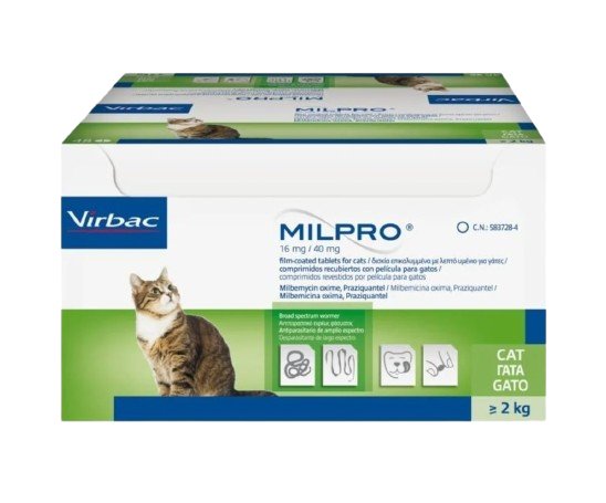 Virbac Milpro 16mg/40mg for Cats above 2kg 1 Tab - Shopivet.com