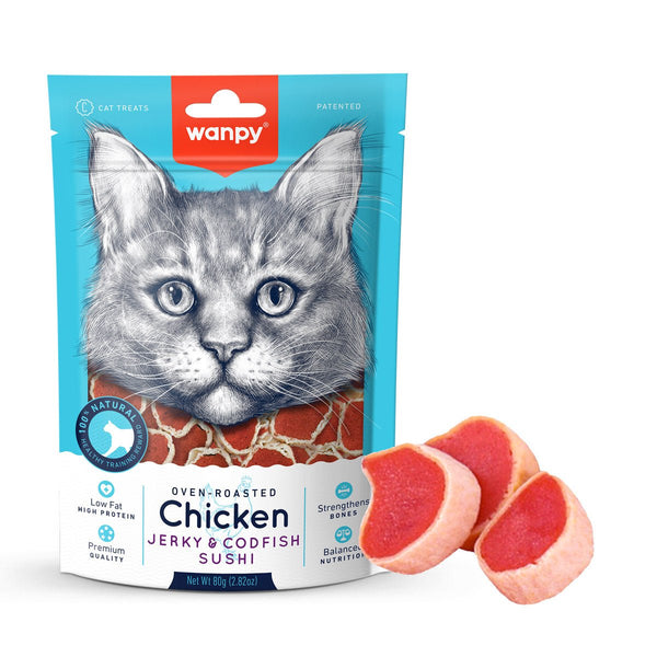 Wanpy Cat Chicken Jerky and Codfish Sushi for Cats 80g - Shopivet.com