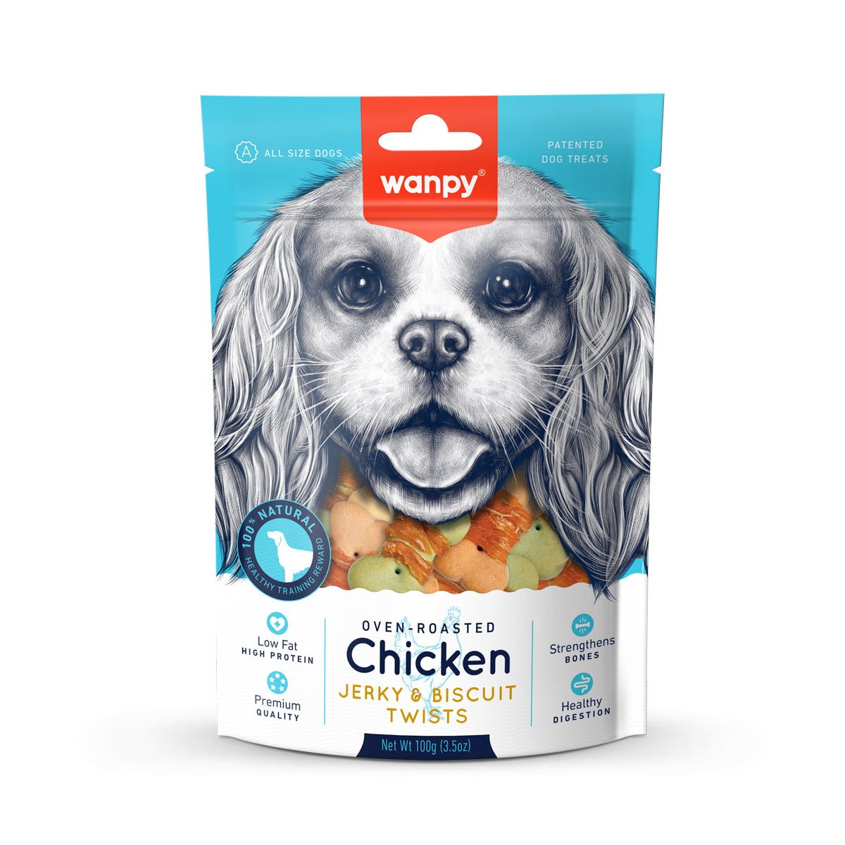 Wanpy Chicken Jerky and Biscuit Twists 100g - Shopivet.com